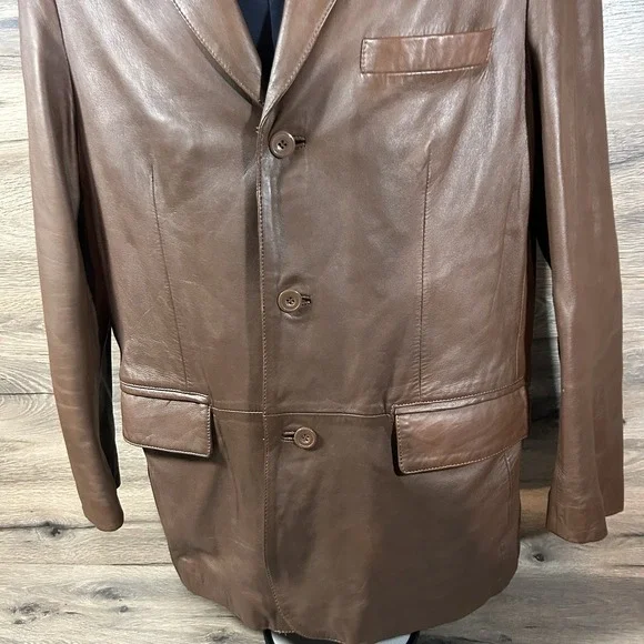 Apt 9 Leather blazer Brown Men's size 42R jacket leather sport coat - Picture 2 of 12